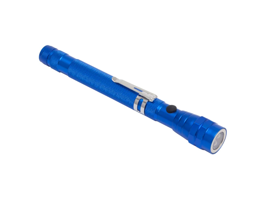 Closeup latarka aluminiowa LED z magnesem niebieska