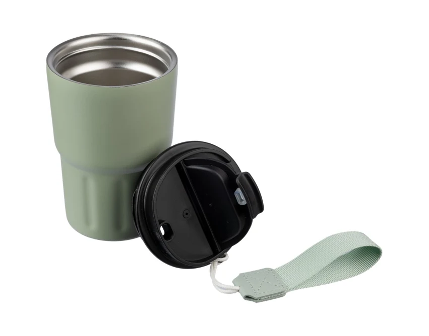 Kubek termiczny 320 ml jasnozielony z logo i paskiem