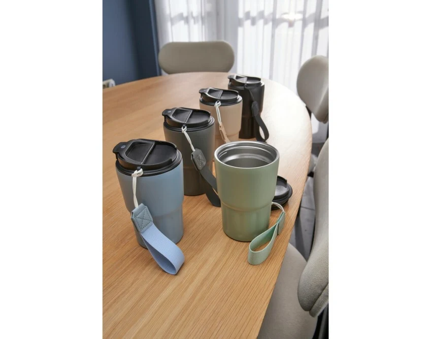 Kubek termiczny 320 ml jasnozielony z logo i paskiem