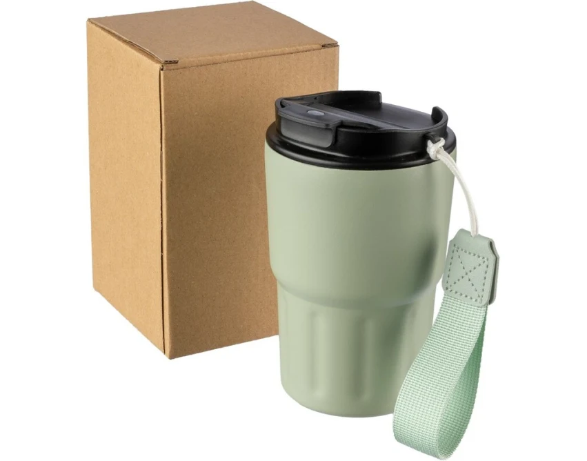 Kubek termiczny 320 ml jasnozielony z logo i paskiem