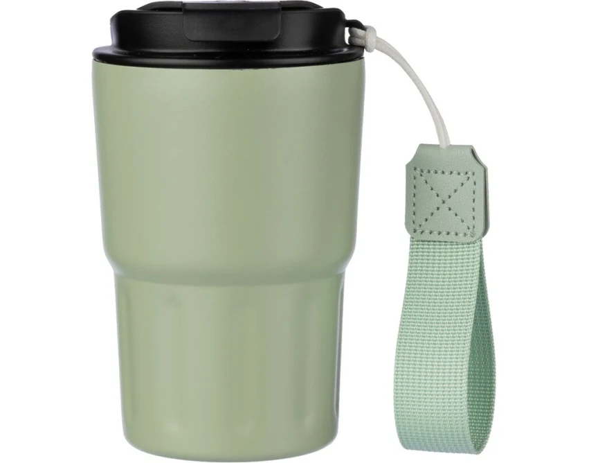 Kubek termiczny 320 ml jasnozielony z logo i paskiem