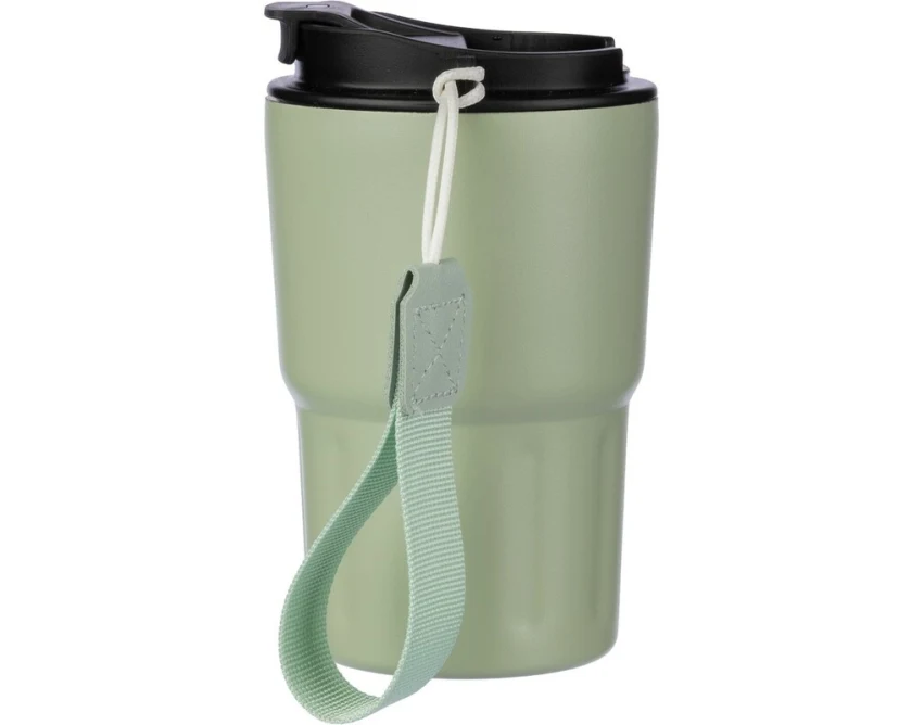 Kubek termiczny 320 ml jasnozielony z logo i paskiem