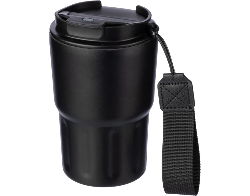 Czarny kubek termiczny 320 ml z paskiem i grawerem