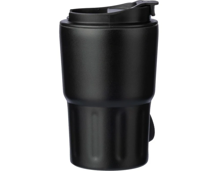 Czarny kubek termiczny 320 ml z paskiem i grawerem