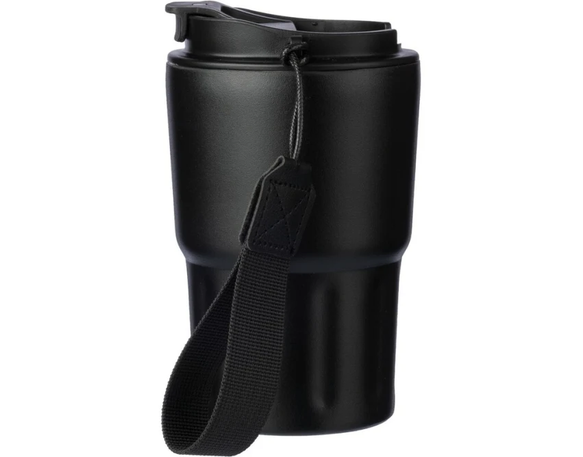 Czarny kubek termiczny 320 ml z paskiem i grawerem