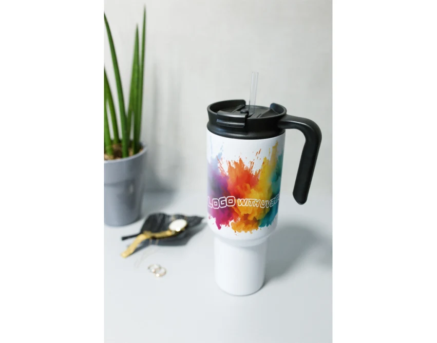 Biały kubek termiczny 1100 ml Air Gifts z nadrukiem UV360