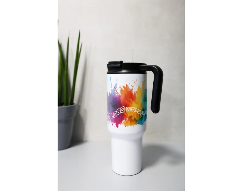 Biały kubek termiczny 1100 ml Air Gifts z nadrukiem UV360