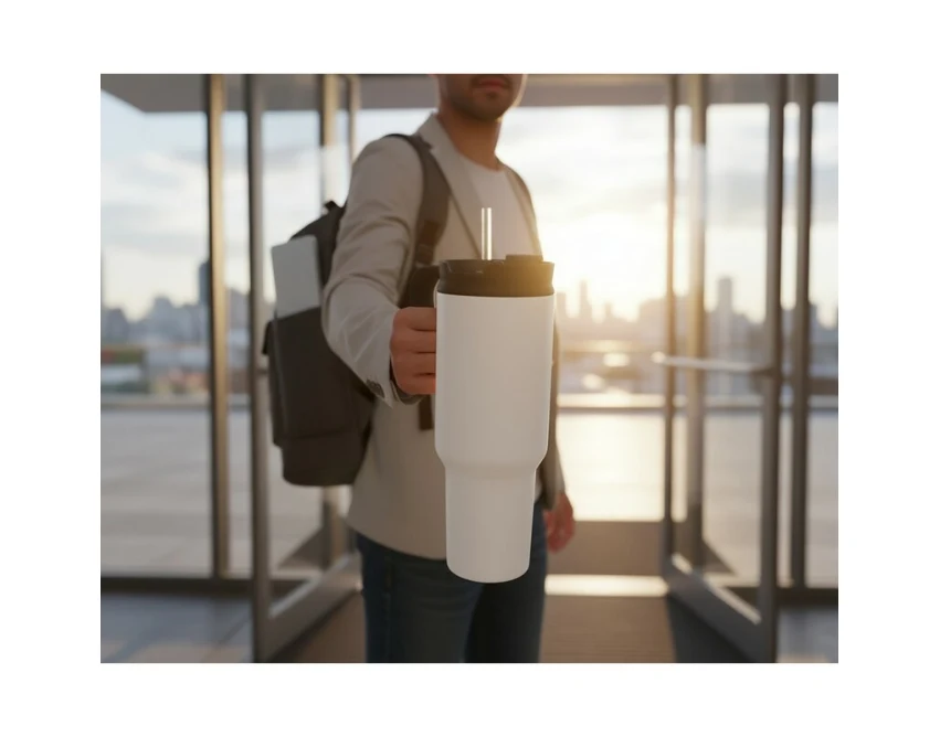 Biały kubek termiczny 1100 ml Air Gifts z nadrukiem UV360