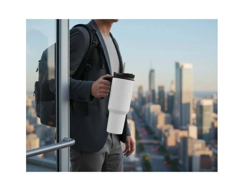 Biały kubek termiczny 1100 ml Air Gifts z nadrukiem UV360