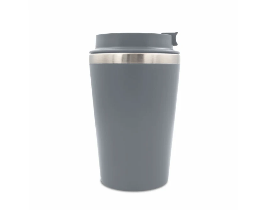 Szary kubek termiczny 350 ml z własnym nadrukiem, pasek