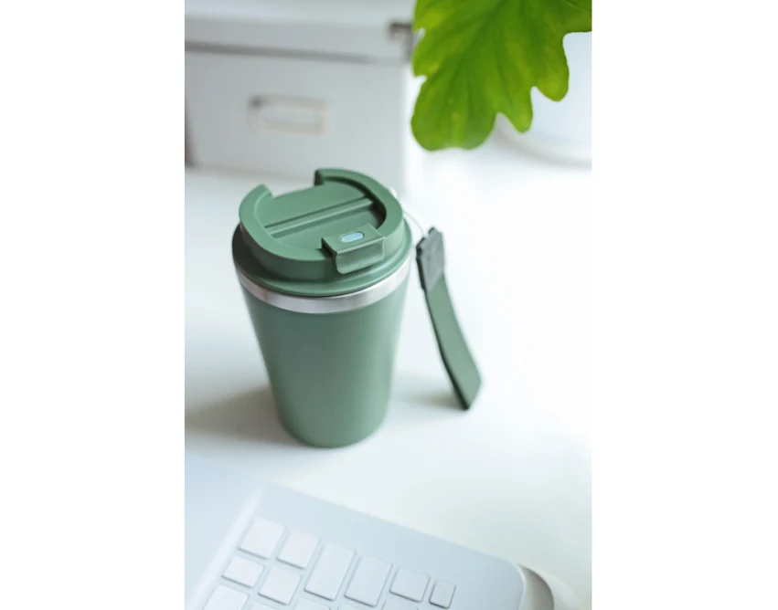 Zielony kubek termiczny 350 ml z logo – Nairod, leakproof