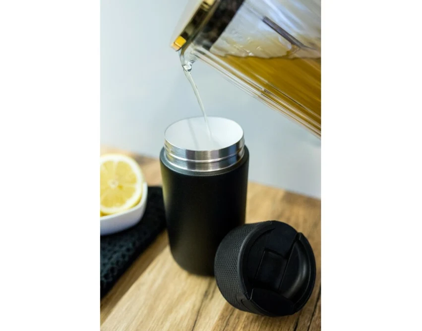 Czarny kubek termiczny 400 ml z ceramicznym wnętrzem