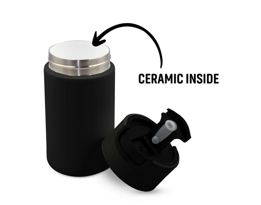 Czarny kubek termiczny 400 ml z ceramicznym wnętrzem