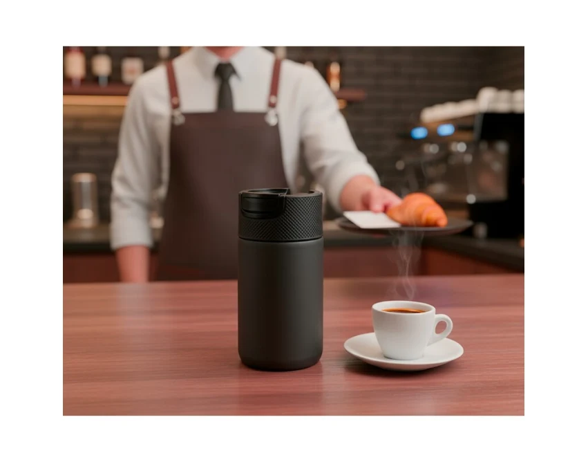 Czarny kubek termiczny 400 ml z ceramicznym wnętrzem