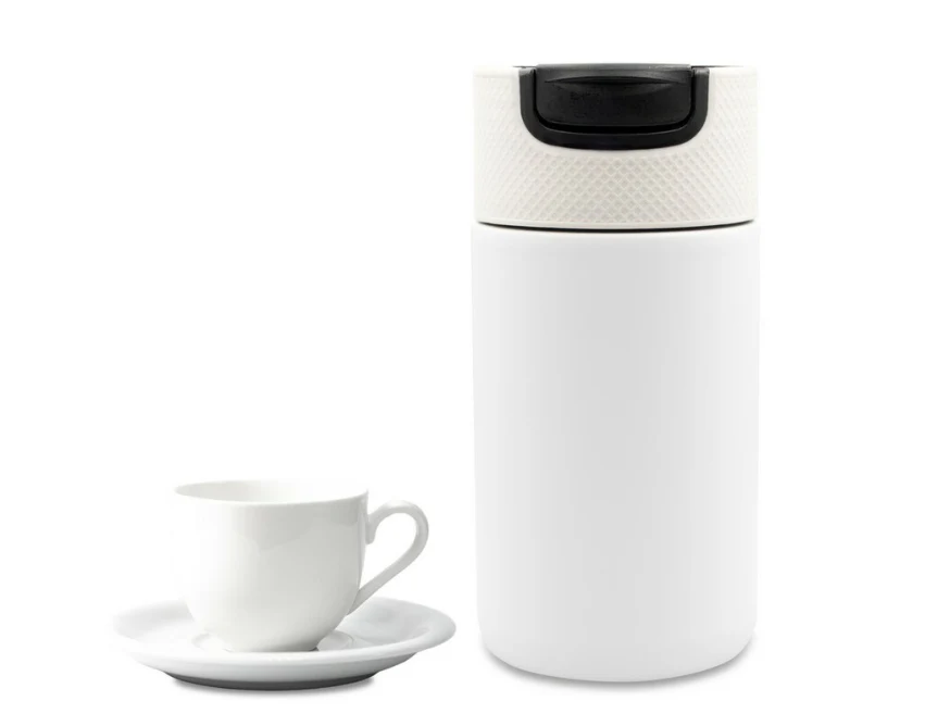 Biały kubek termiczny Nabila 400 ml z ceramicznym wnętrzem