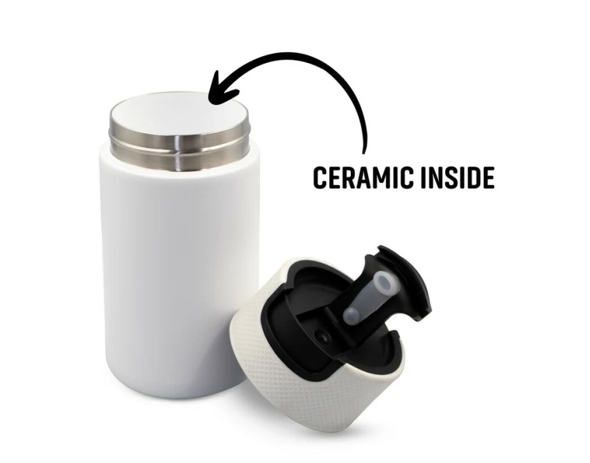 Biały kubek termiczny Nabila 400 ml z ceramicznym wnętrzem