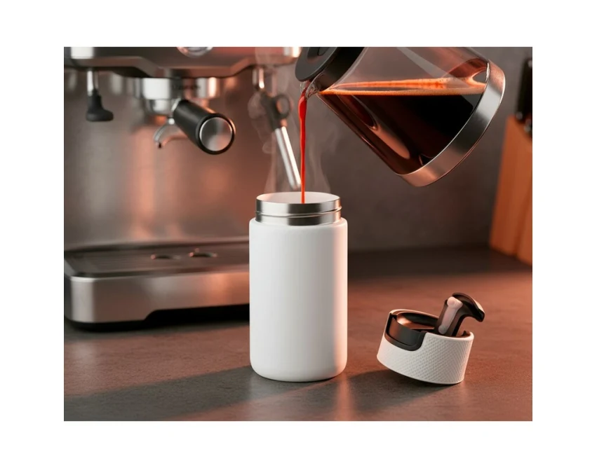 Biały kubek termiczny Nabila 400 ml z ceramicznym wnętrzem