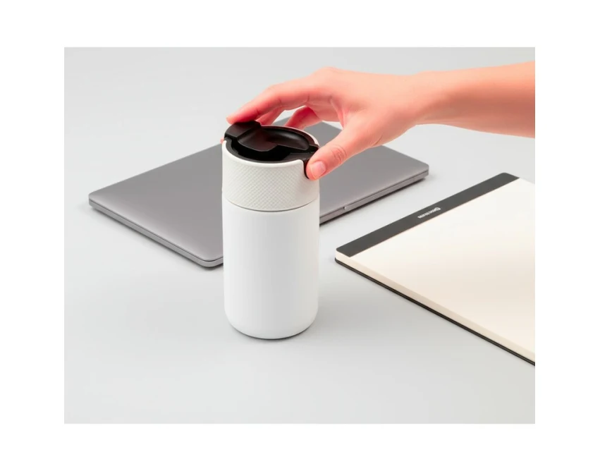 Biały kubek termiczny Nabila 400 ml z ceramicznym wnętrzem