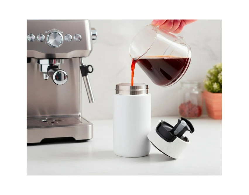 Biały kubek termiczny Nabila 400 ml z ceramicznym wnętrzem