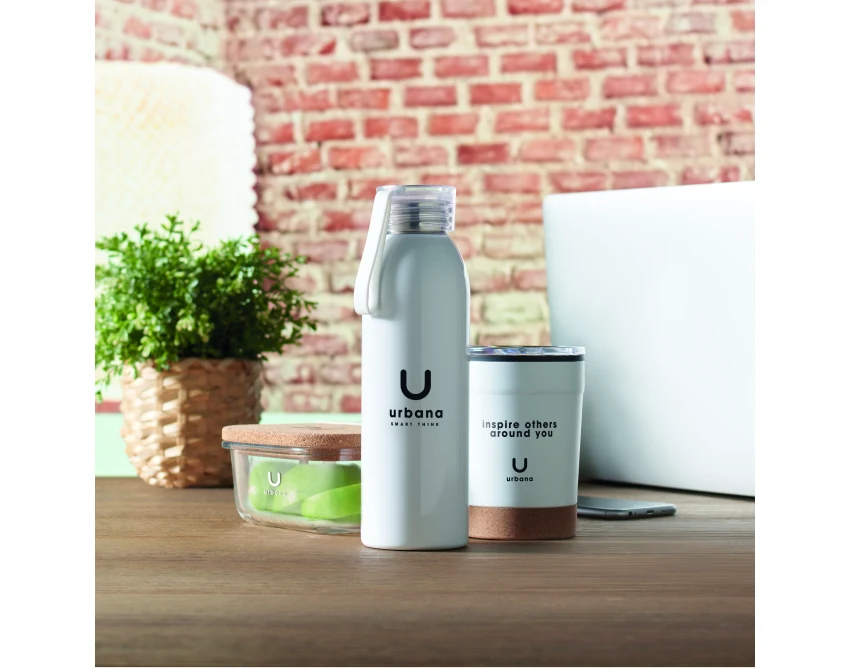 Biały bidon stalowy 650 ml z logo firmy – model Bira