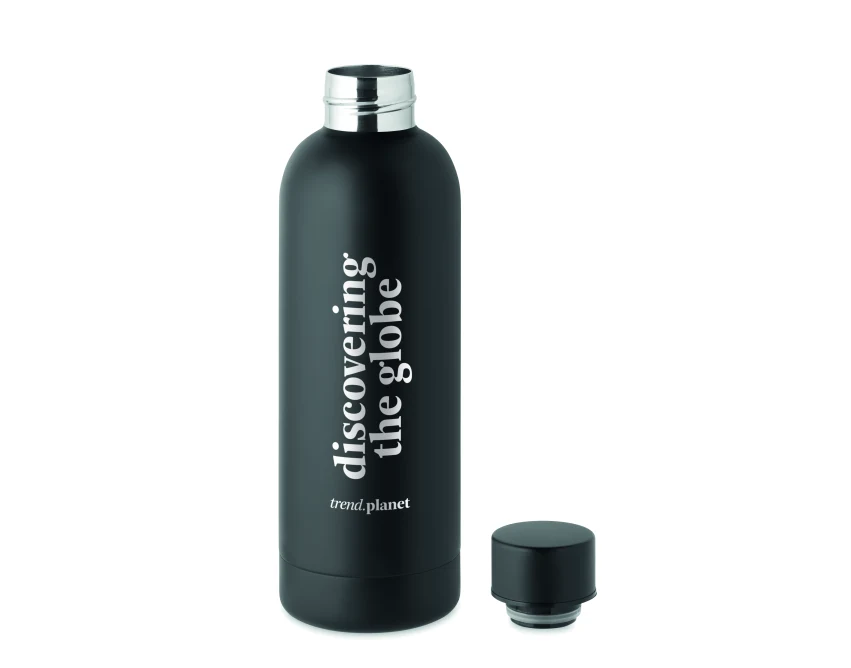 Czarna butelka termiczna 500 ml z logo – stal z recyklingu
