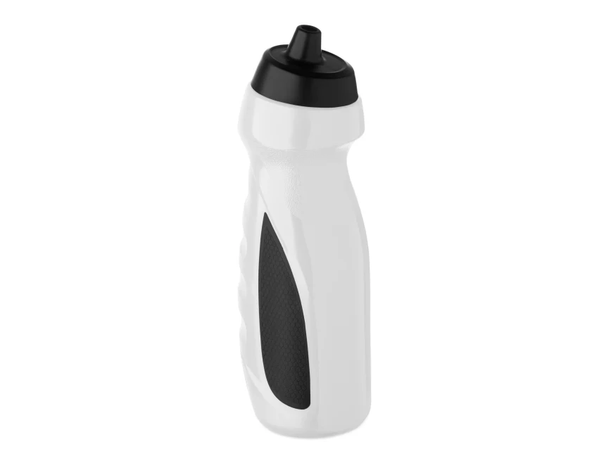 Biały bidon sportowy 700 ml z logo i czarnym panelem LDPE