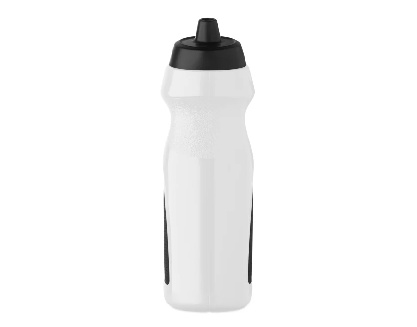 Biały bidon sportowy 700 ml z logo i czarnym panelem LDPE