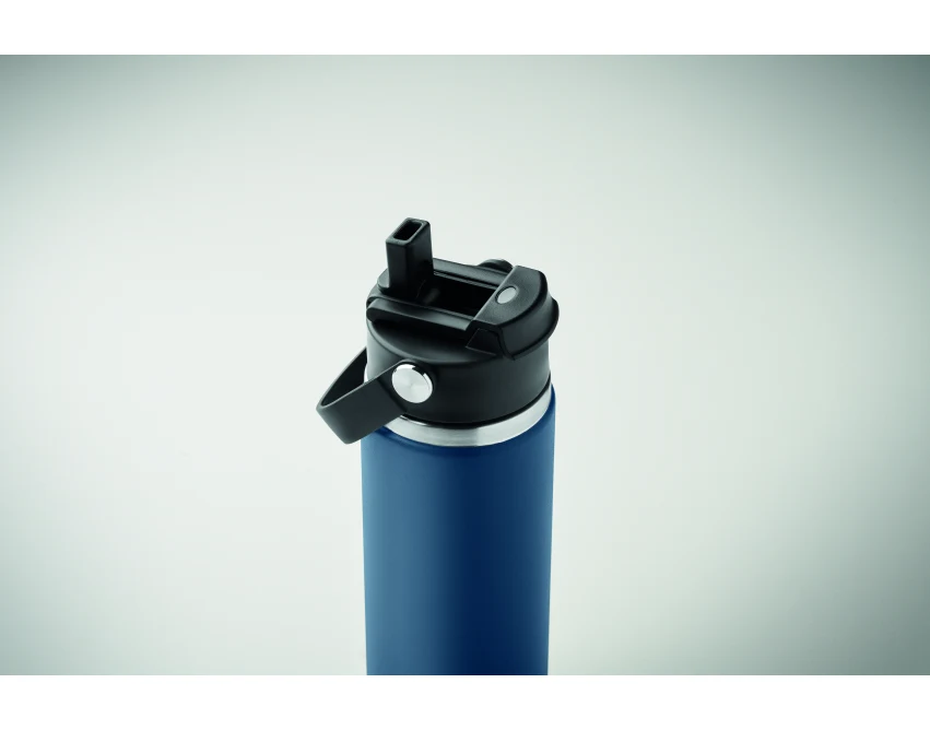 Granatowa butelka termiczna 500 ml z logo i słomką