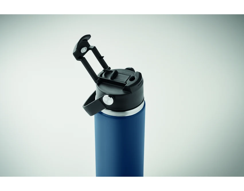 Granatowa butelka termiczna 500 ml z logo i słomką