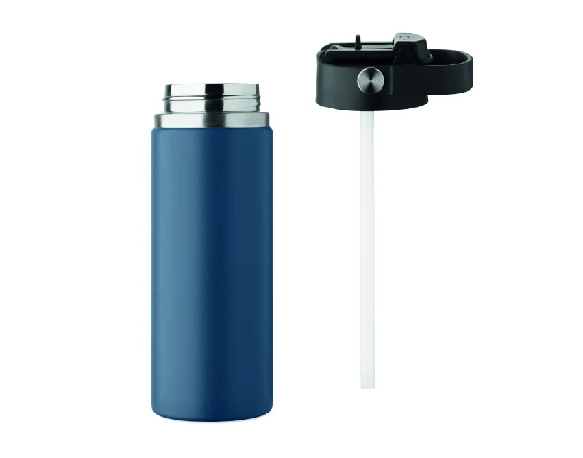 Granatowa butelka termiczna 500 ml z logo i słomką