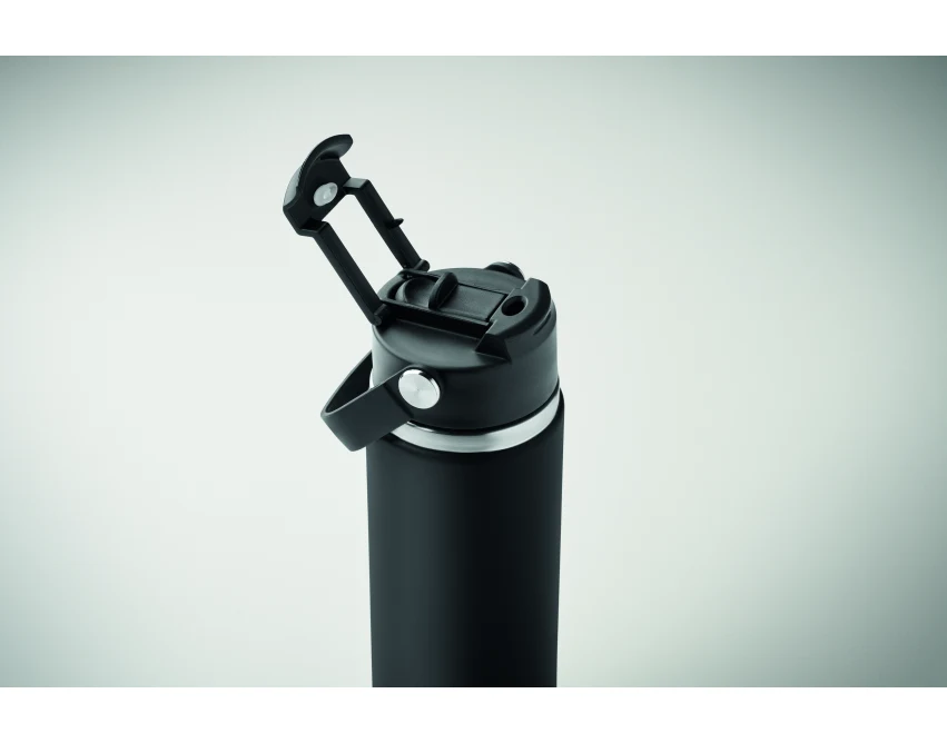 Czarny kubek termiczny 500 ml ze słomką i uchwytem