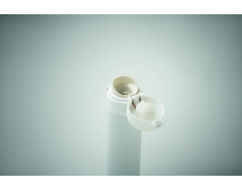 Biała butelka termiczna 300 ml z logo – stal z recyklingu