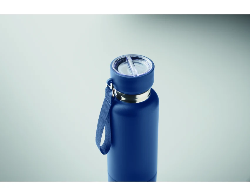 Granatowa butelka termiczna 500 ml Noeka z kubkiem i paskiem