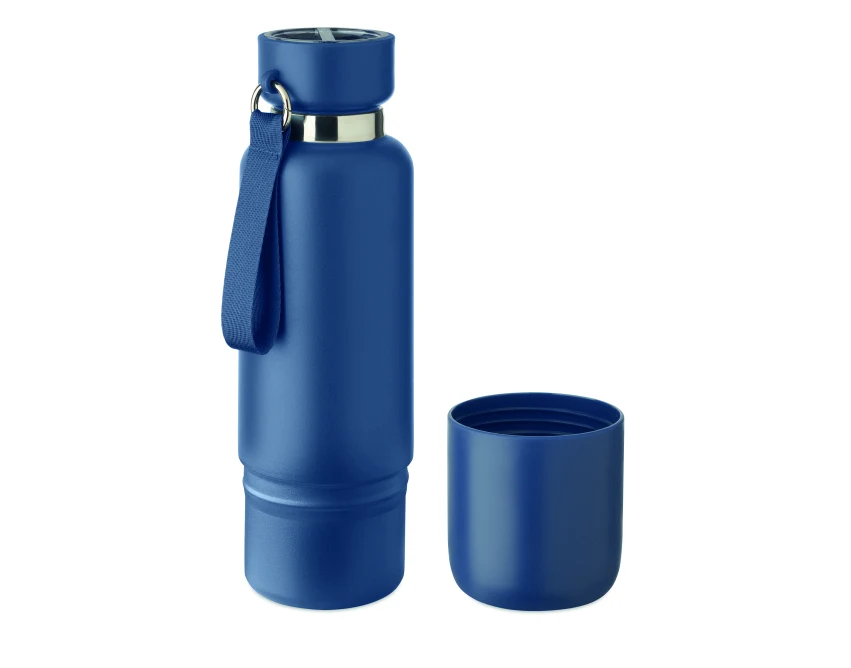 Granatowa butelka termiczna 500 ml Noeka z kubkiem i paskiem