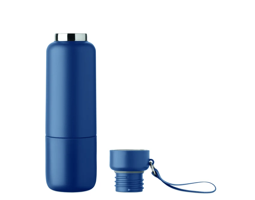 Granatowa butelka termiczna 500 ml Noeka z kubkiem i paskiem