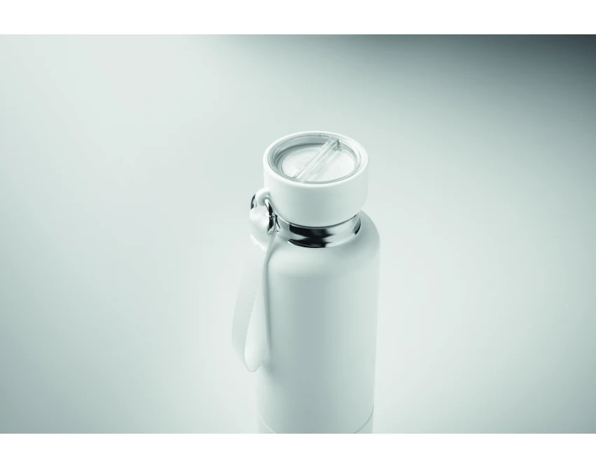 Biała butelka termiczna 500 ml Noeka z kubkiem i paskiem