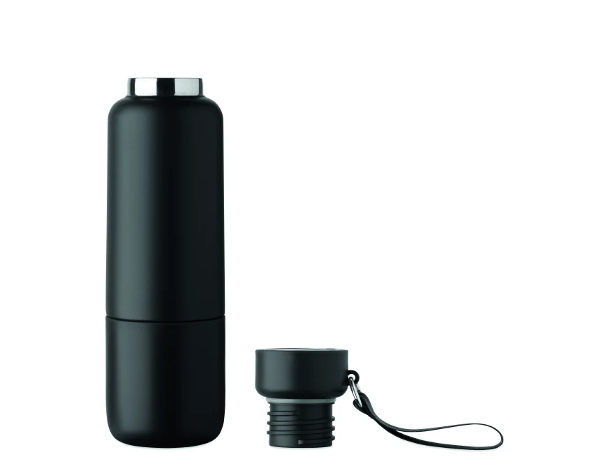 Czarna butelka termiczna 500 ml z logo i kubkiem Noeka
