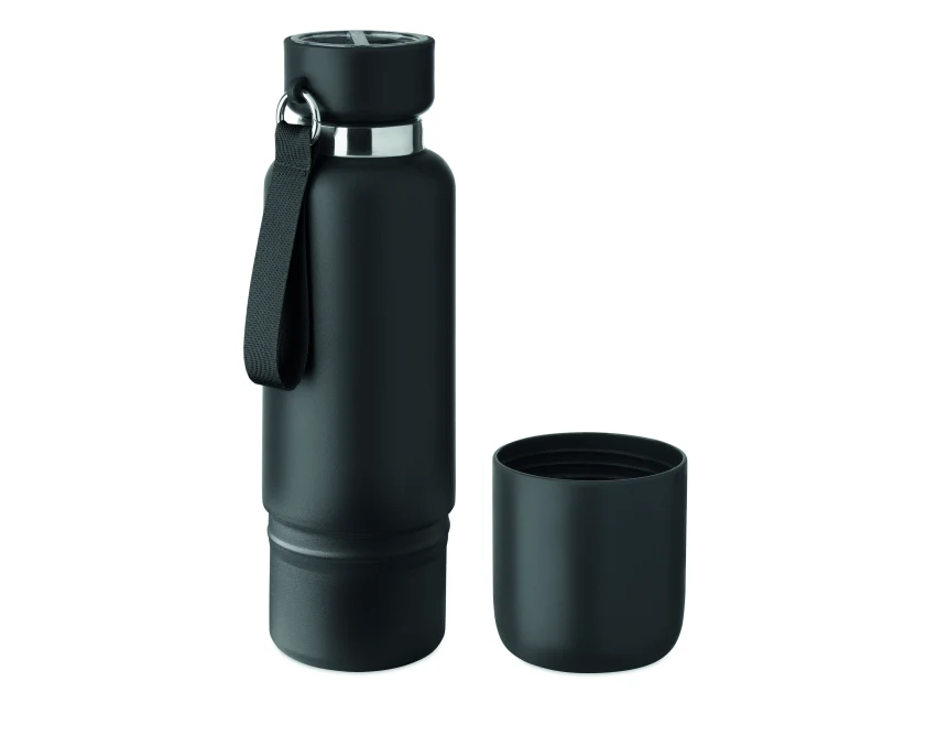 Czarna butelka termiczna 500 ml z logo i kubkiem Noeka