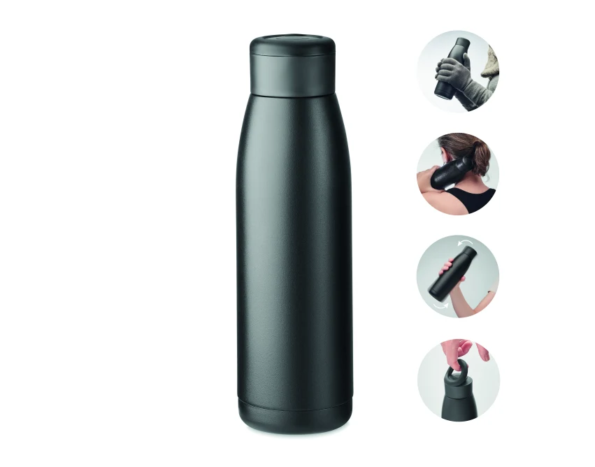 Czarna butelka termiczna Calefrio 400 ml z logo firmy