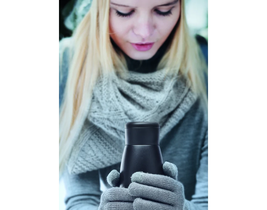 Czarna butelka termiczna Calefrio 400 ml z logo firmy