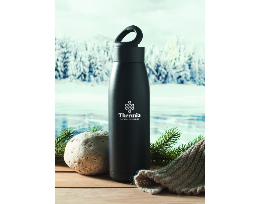 Czarna butelka termiczna Calefrio 400 ml z logo firmy