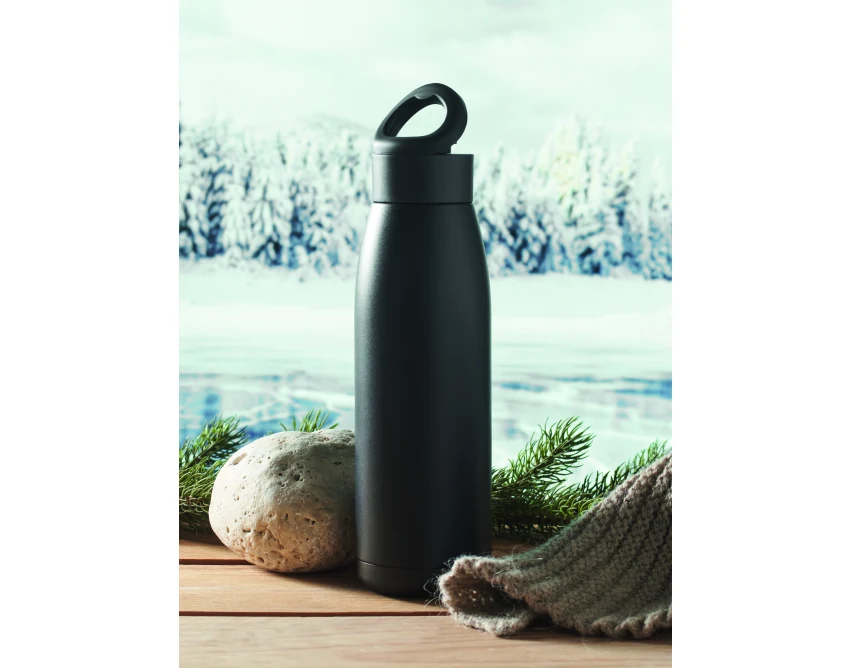 Czarna butelka termiczna Calefrio 400 ml z logo firmy