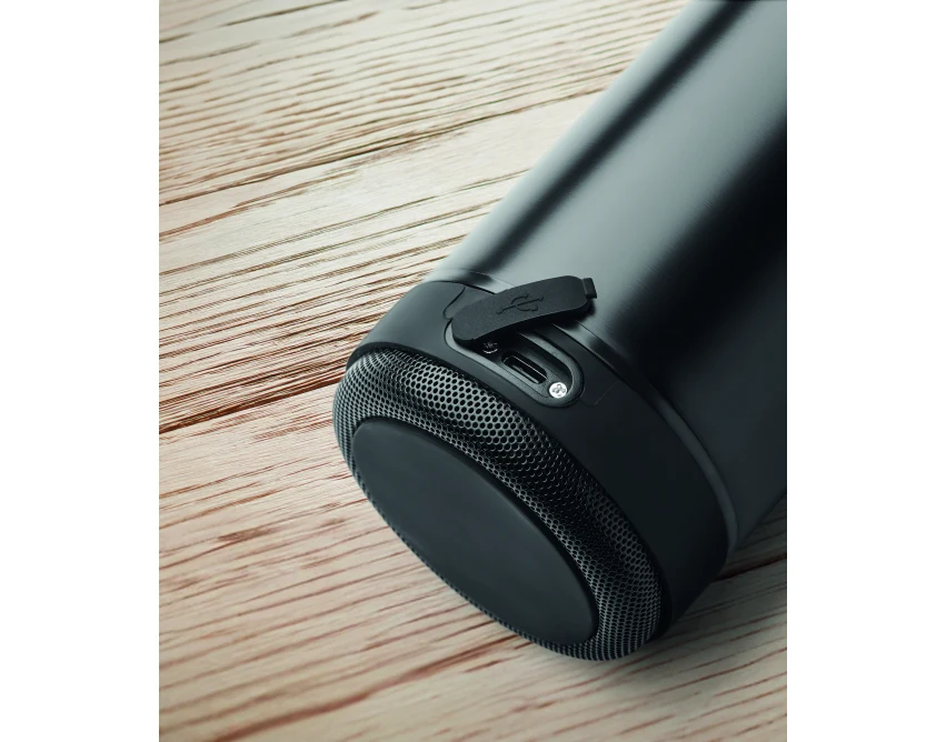 Czarna butelka termiczna 500 ml z głośnikiem bluetooth