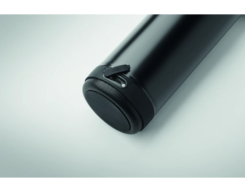 Czarna butelka termiczna 500 ml z głośnikiem bluetooth