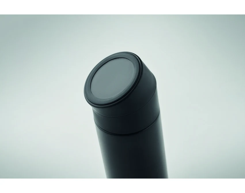 Czarna butelka termiczna 420ml z uchwytem na telefon i logo