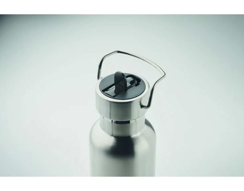 Srebrna matowa butelka termiczna 660 ml ze słomką i logo