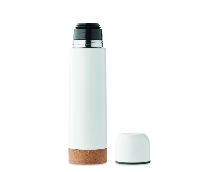 Biały termos Aventur 500ml z logo i korkową podstawą