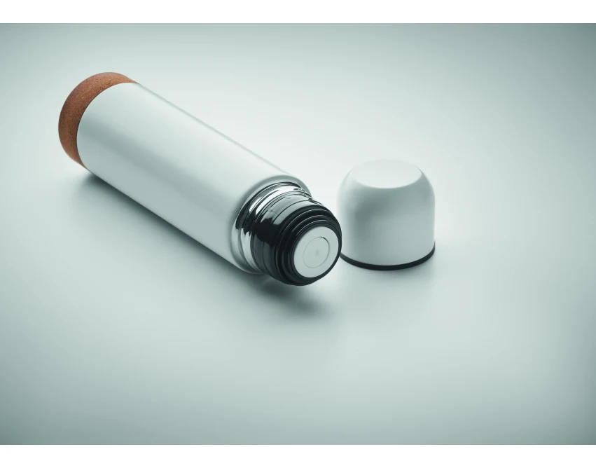 Biały termos Aventur 500ml z logo i korkową podstawą