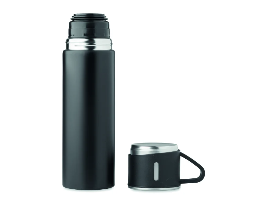 Czarny termos 420 ml z logo – matowy stal nierdzewna
