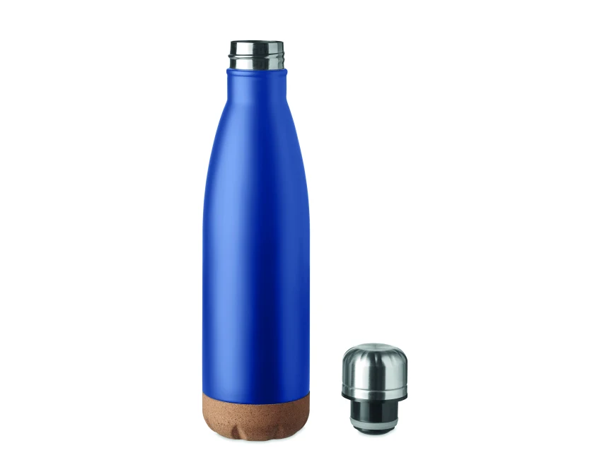 Niebieska butelka termiczna 500 ml z korkiem i logo firmy